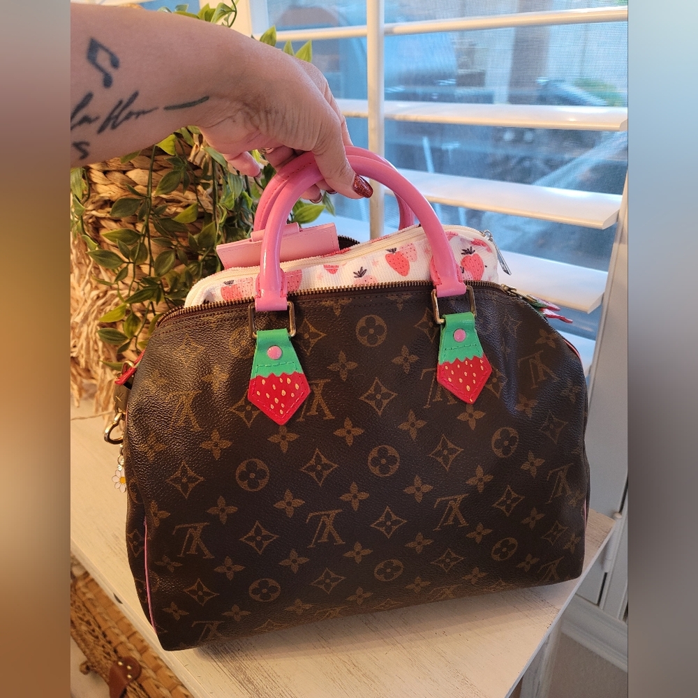 Louis Vuitton Brown Monogram Speedy with Pink Strawberry Accents - Picture 9 of 16